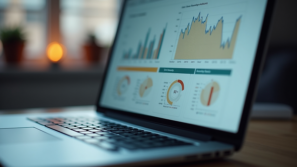 Close-up view of a laptop screen showing sales analytics dashboard