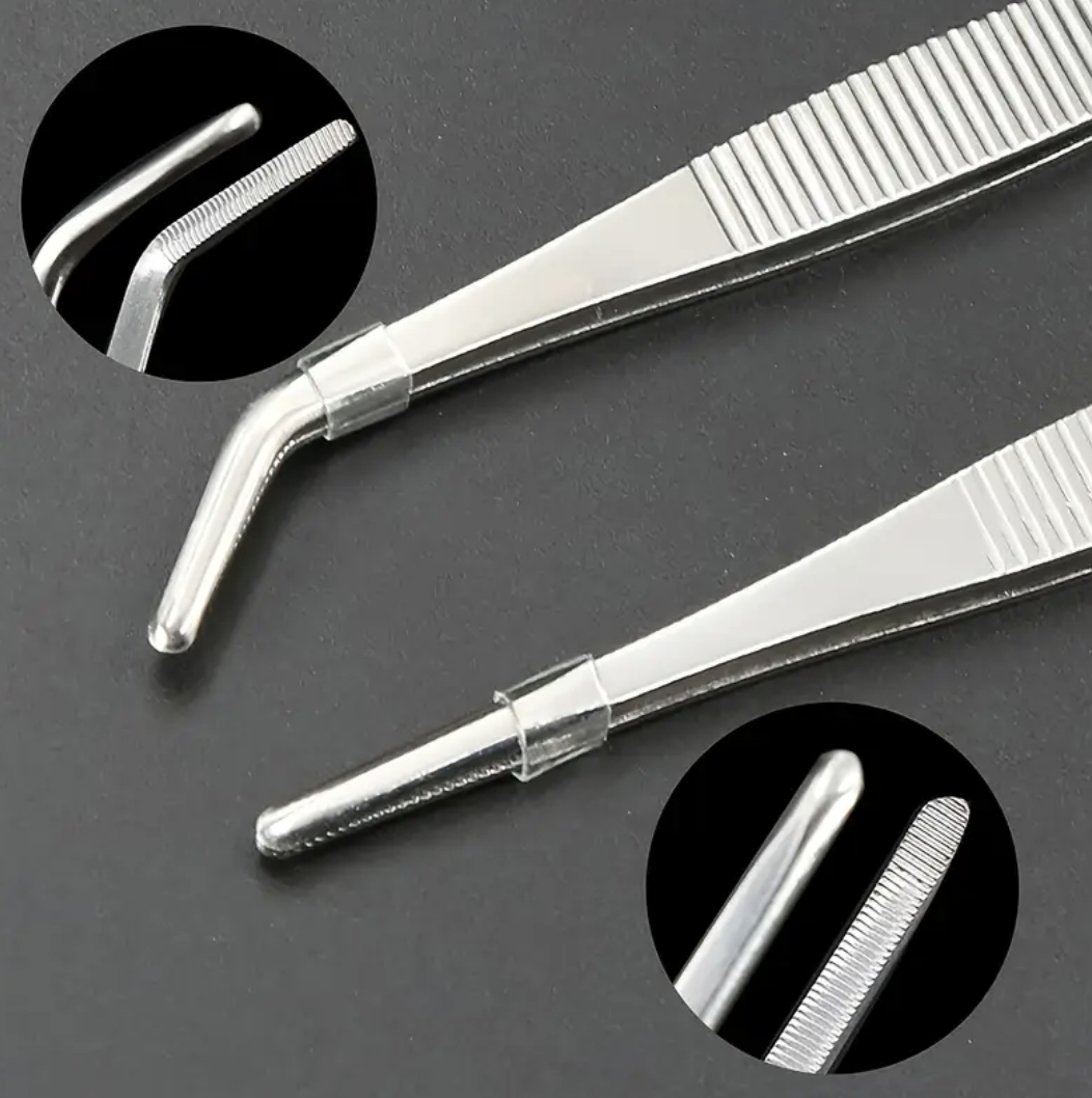 25cm Stainless Steel Aquarium Feeding Tongs, Curved Tweezers and Straigh