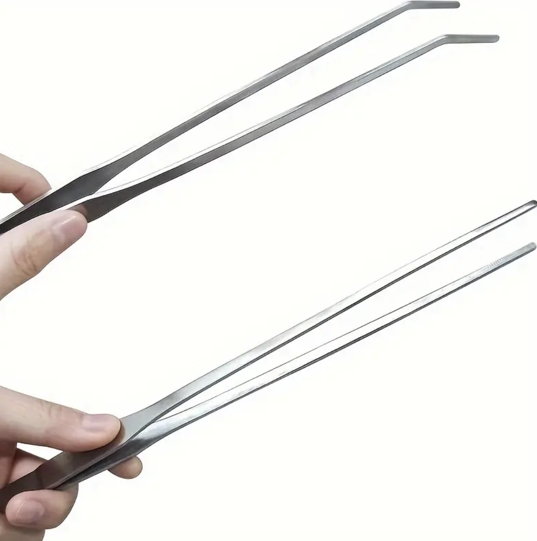 27cm Stainless Steel Aquarium Feeding Tongs, Curved Tweezers and Straigh
