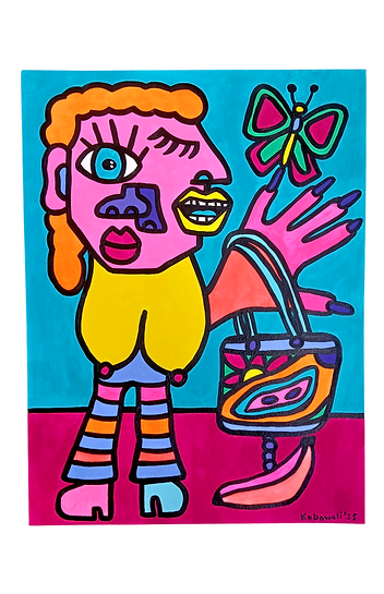 EInkaufsbummelei mit Banane, Acryl auf Papier, 42x56 cm, Kobowali, 2025