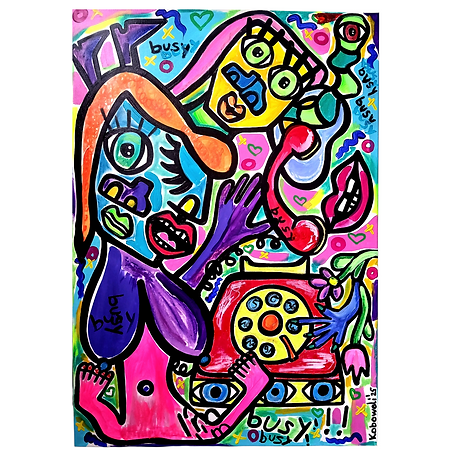 Busy, Mixed Media auf Leinwand, 100x70 cm, 2025, Kobowali