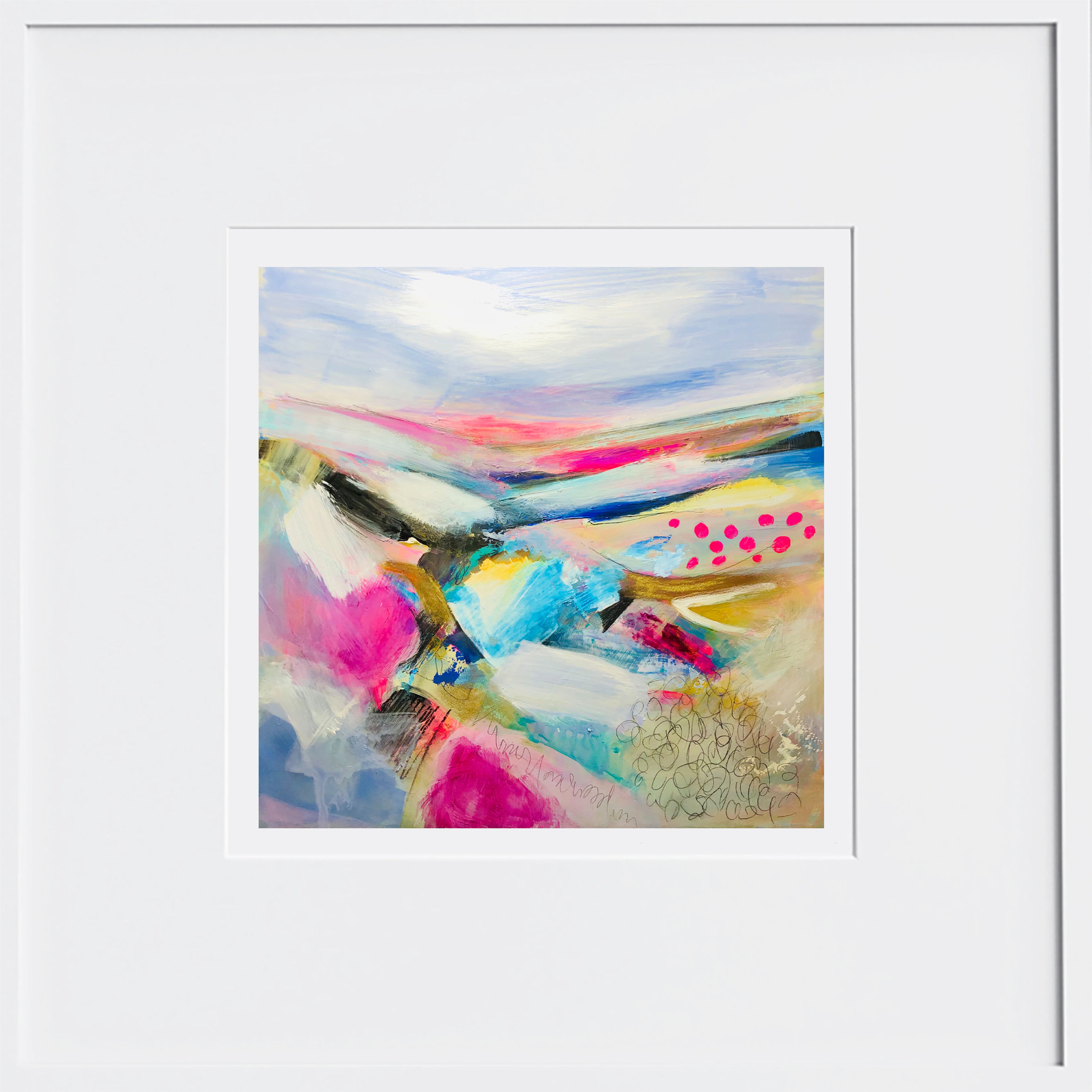 White framed Giclée Print 'Mystical Landscape' Mixed Media
