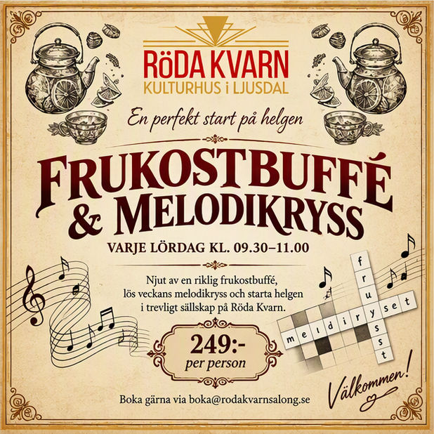 Frukostbuffé & Melodikryss - En perfekt start på helgen! Varje lördag kl. 09.30 - 11.00