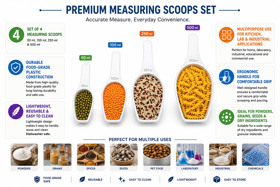 Thumbnail: Measuring Scoops Set of 4, White, Plastic, 50ml, 100ml, 250ml & 500ml