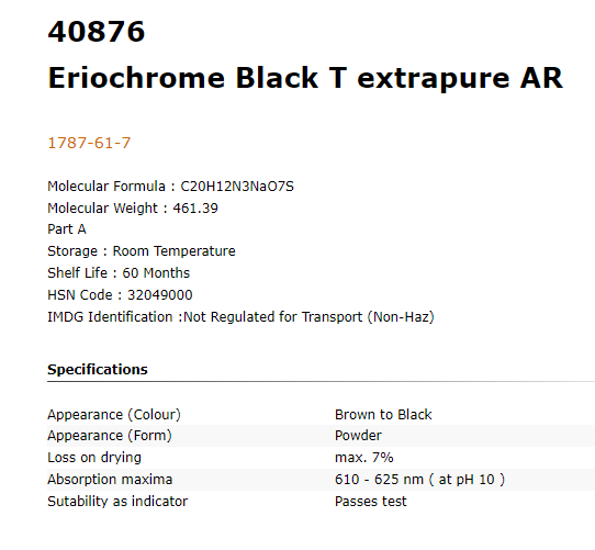 Thumbnail: Eriochrome Black T extrapure AR 25Gm, CAS 1787-61-7