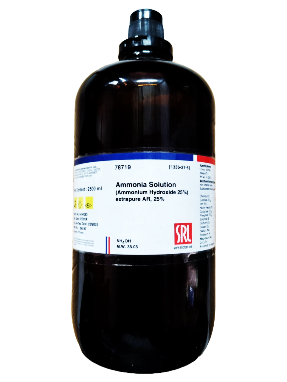 Ammonia Solution extrapure AR, 25%, 2.5 Ltr, SRL