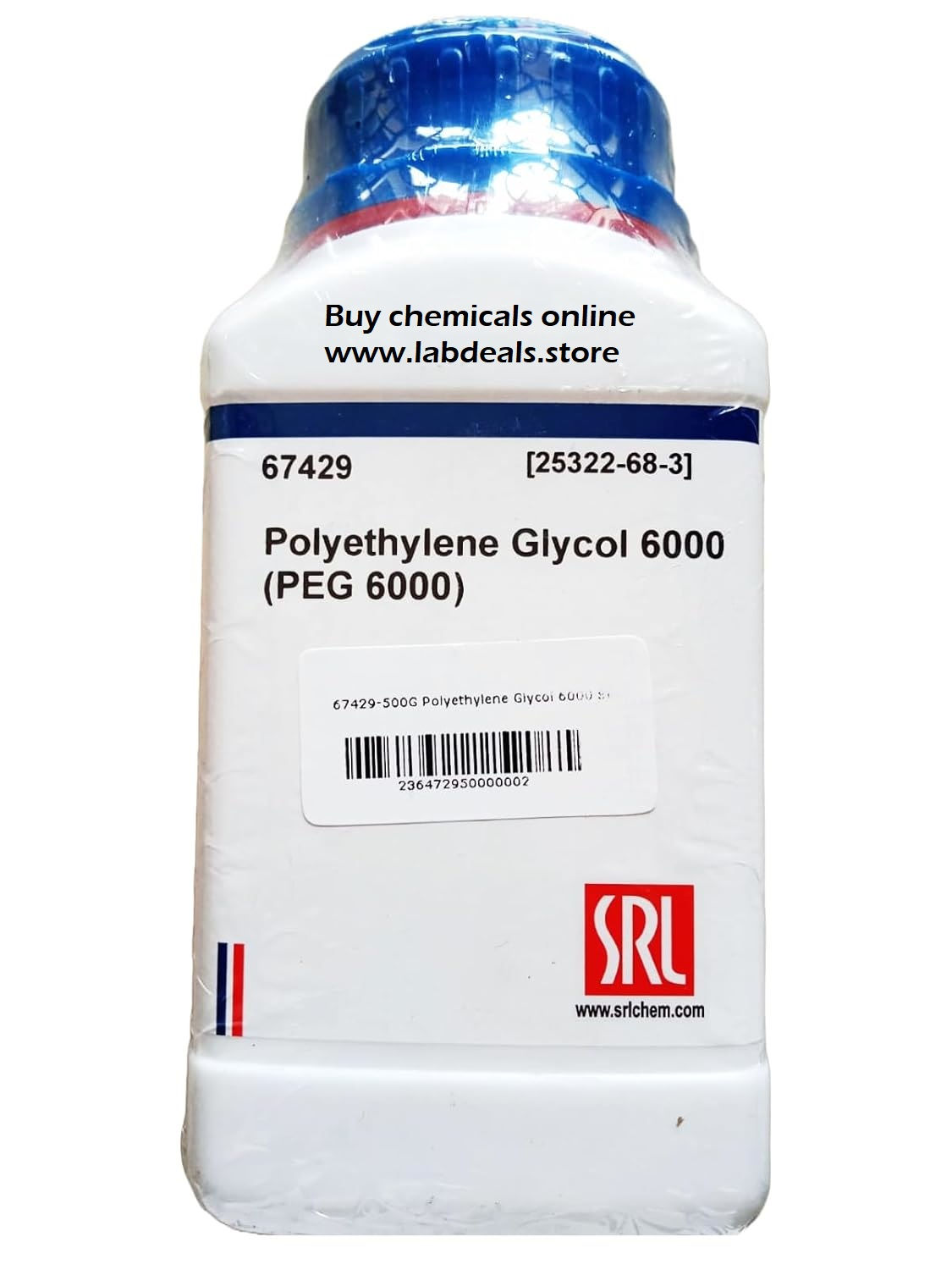Polyethylene Glycol 6000 (PEG 6000), 500GM, CAS : 25322-68-3, SRL