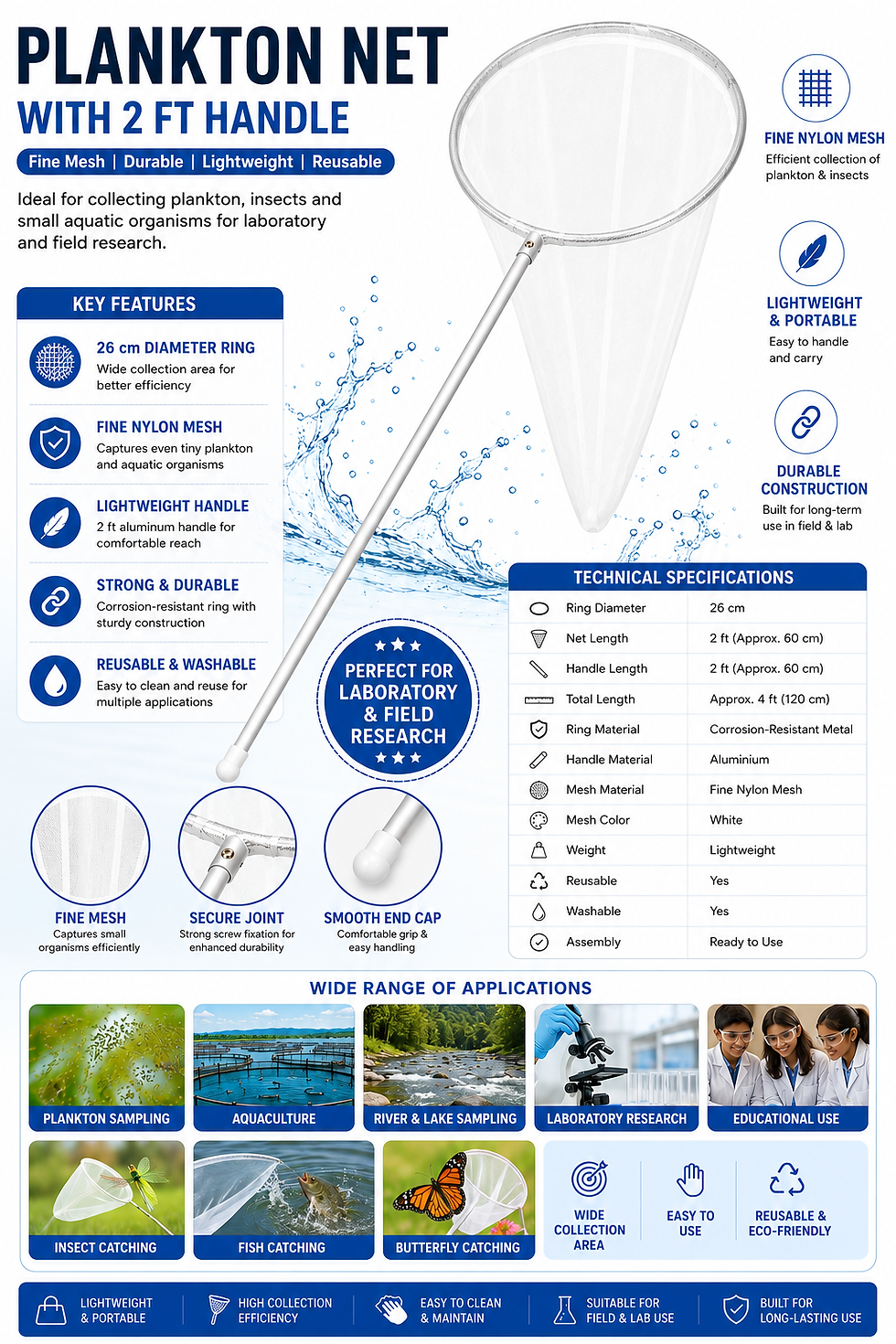 Thumbnail: Plankton Net with 2 ft Handle | Fine Mesh Insect Collection Net