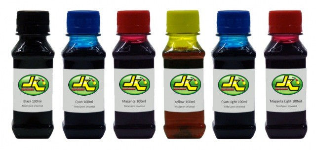 KIT 600ML - Tinta Epson Universal Yellow Black Magenta Cyan + CORES Ligth.