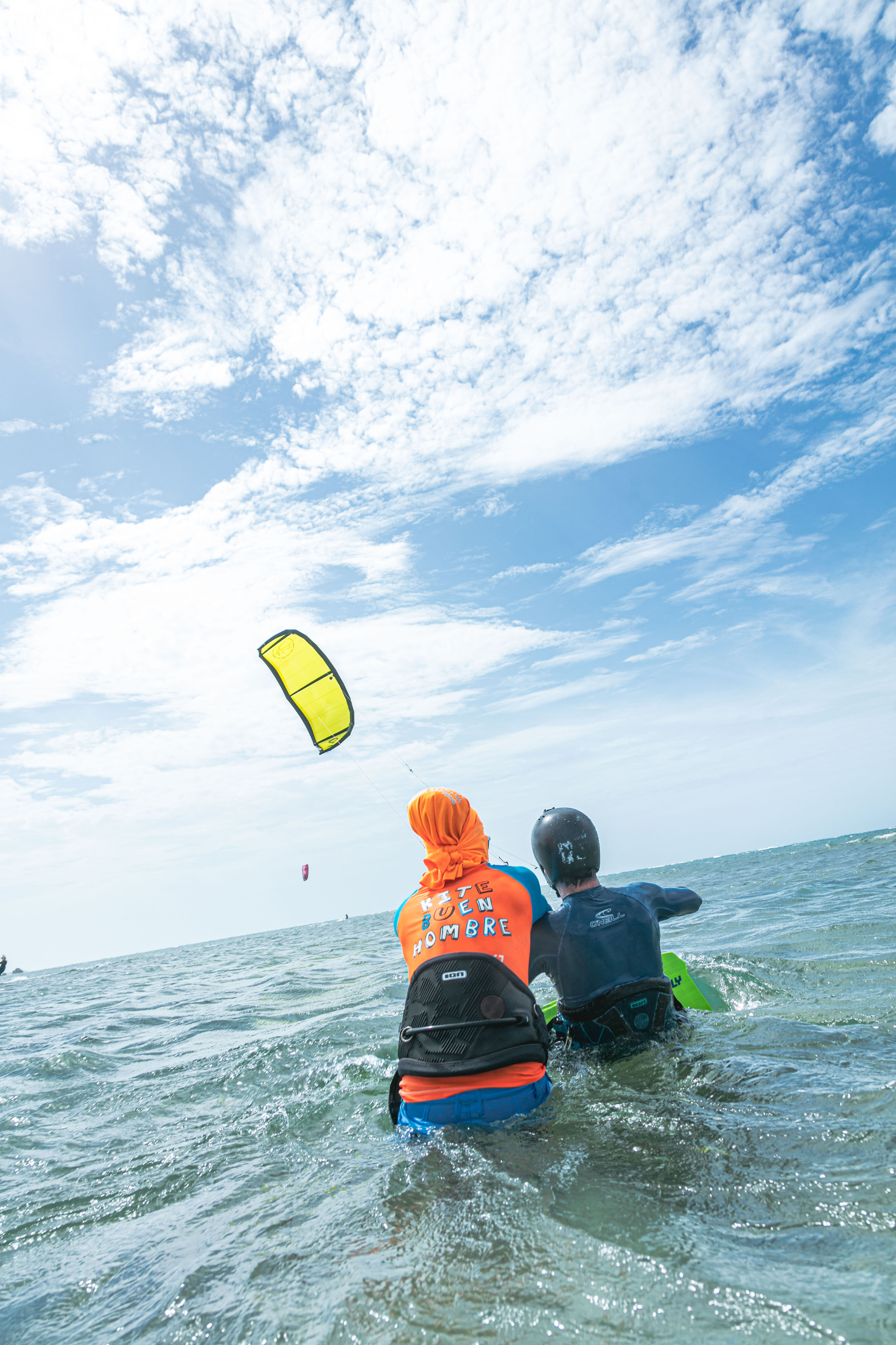 Student body-dragging during a beginner kitesurf lesson in the Dominican Republic
