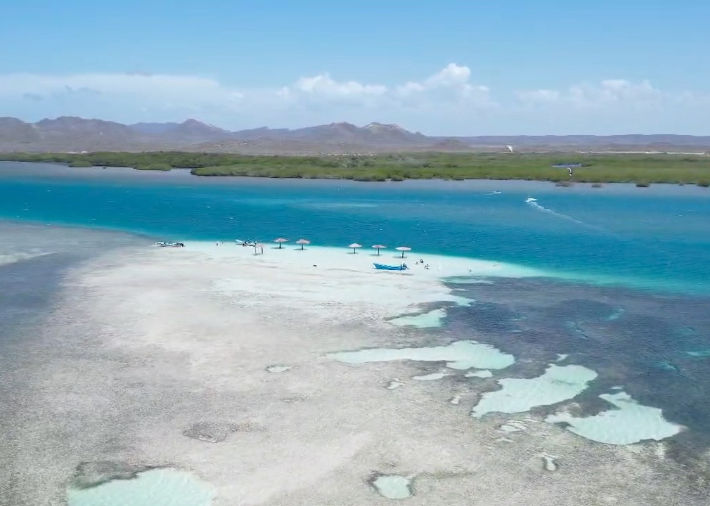 Aerial view of white sandbanks at Grand Grossier.