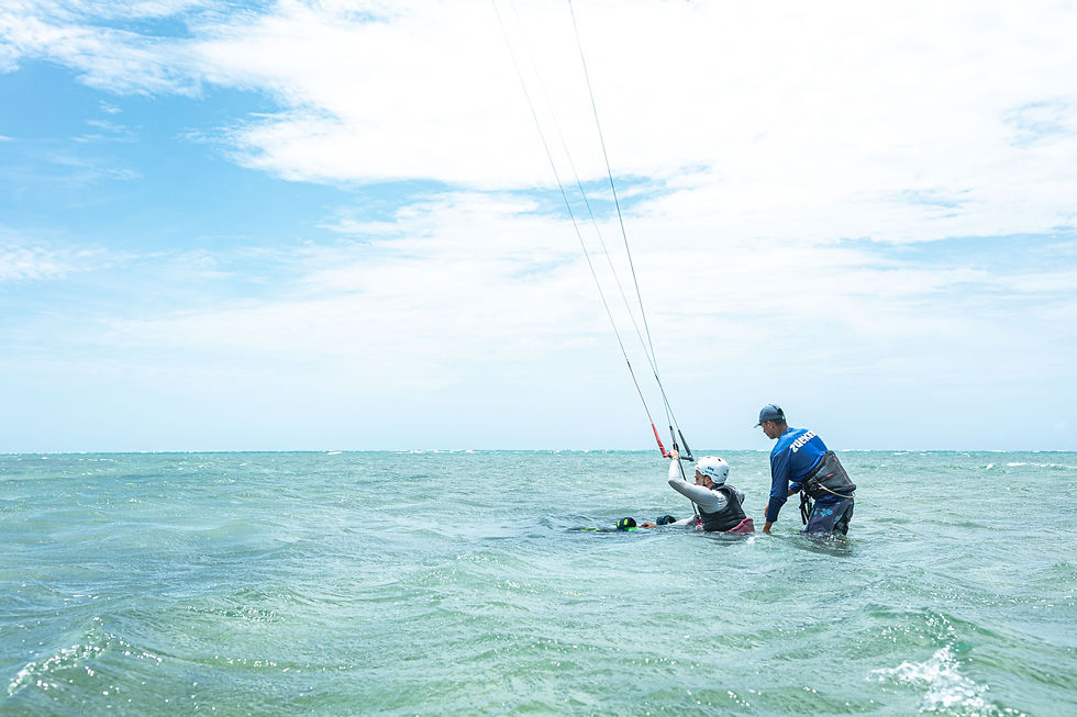 Waterstart with a student in Kite Buen Hombre
