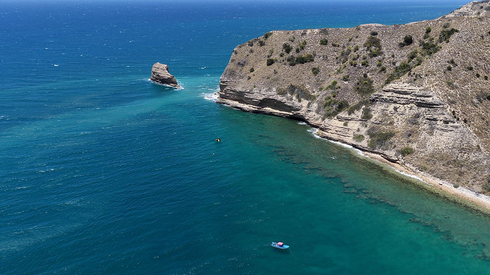 Aerial view of El Morro, the flat-topped limestone mountain above Monte Cristi, Dominican Republic