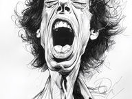 Création d'un Croquis caricatural en noir et blanc de Mick Jagger