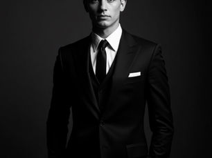 Création d’une image de portrait studio dramatique en noir et blanc d’un jeune homme élégant