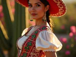 Création d'une image : Édition Vogue - Élégance mexicaine sous une lumière dorée