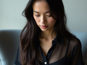 Création d'une photographie d'une jeune femme au regard contemplatif et légèrement baissé