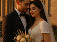 Création d'un moodboard couple de jeunes mariés enlacés tendrement