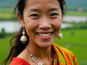 Création d'une photographie National Geographic une jeune femme du Myanmar