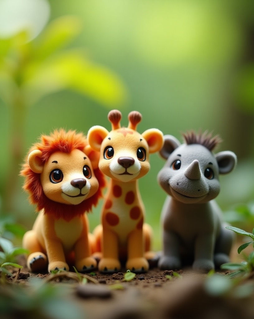 Création d’une image miniature semi-réaliste d’animaux curieux dans la jungle