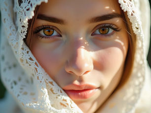 Création d’une image hyper-réaliste d’un portrait voilé en dentelle florale