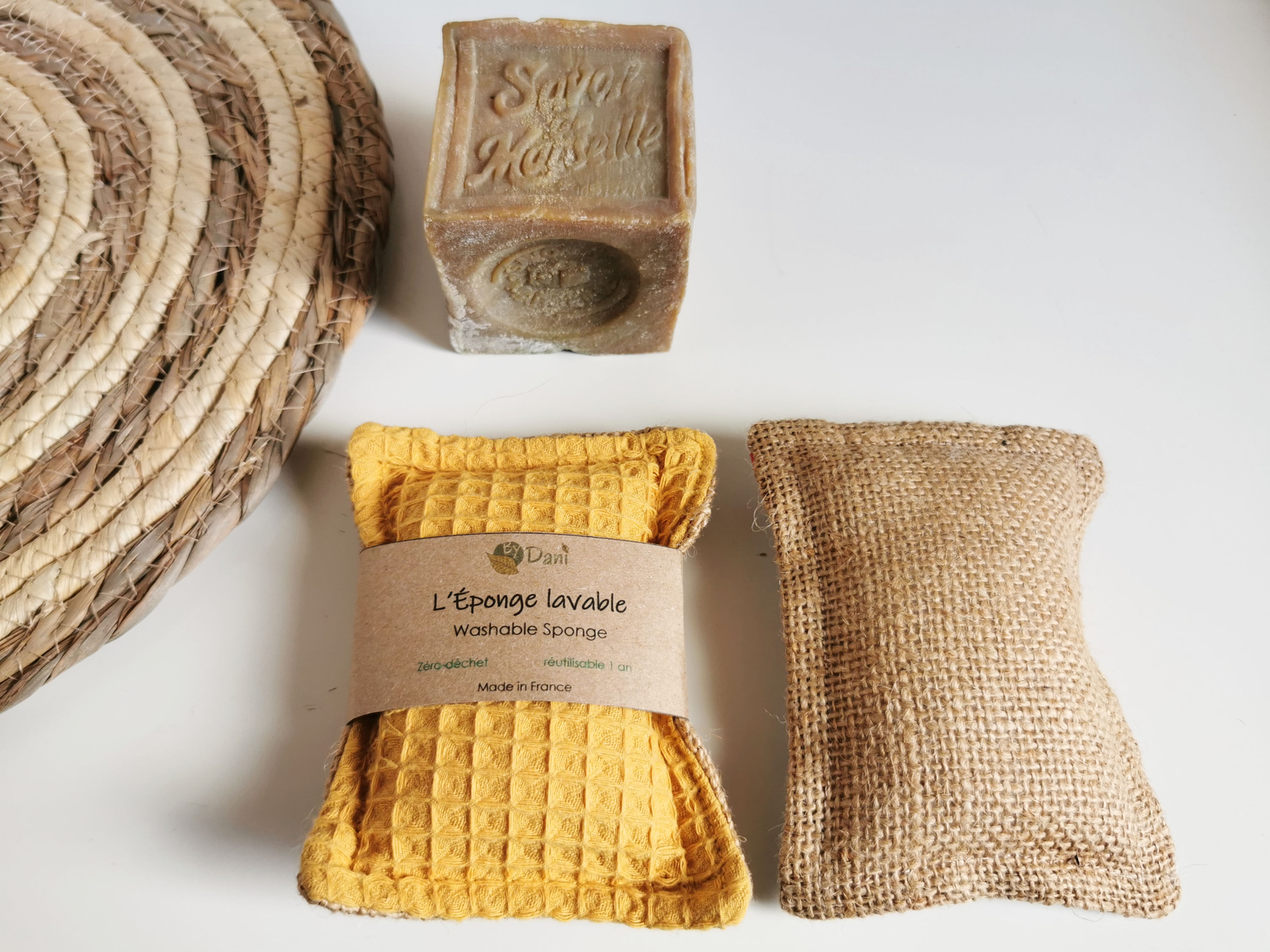 Eponge lavable en Jute - Jaune