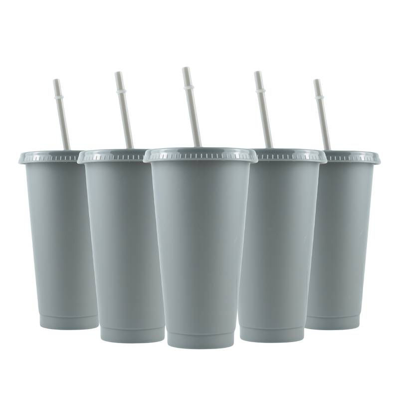 Miniature : Gobelets avec paille et couvercle personnalisé gris