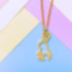 Thumbnail: Gold rabbit necklace designed with Japanese word on pastel color blocked panel