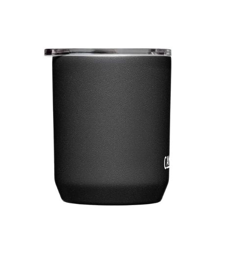 Thumbnail: Black tumbler with lid, isolated on white background, studio shot.