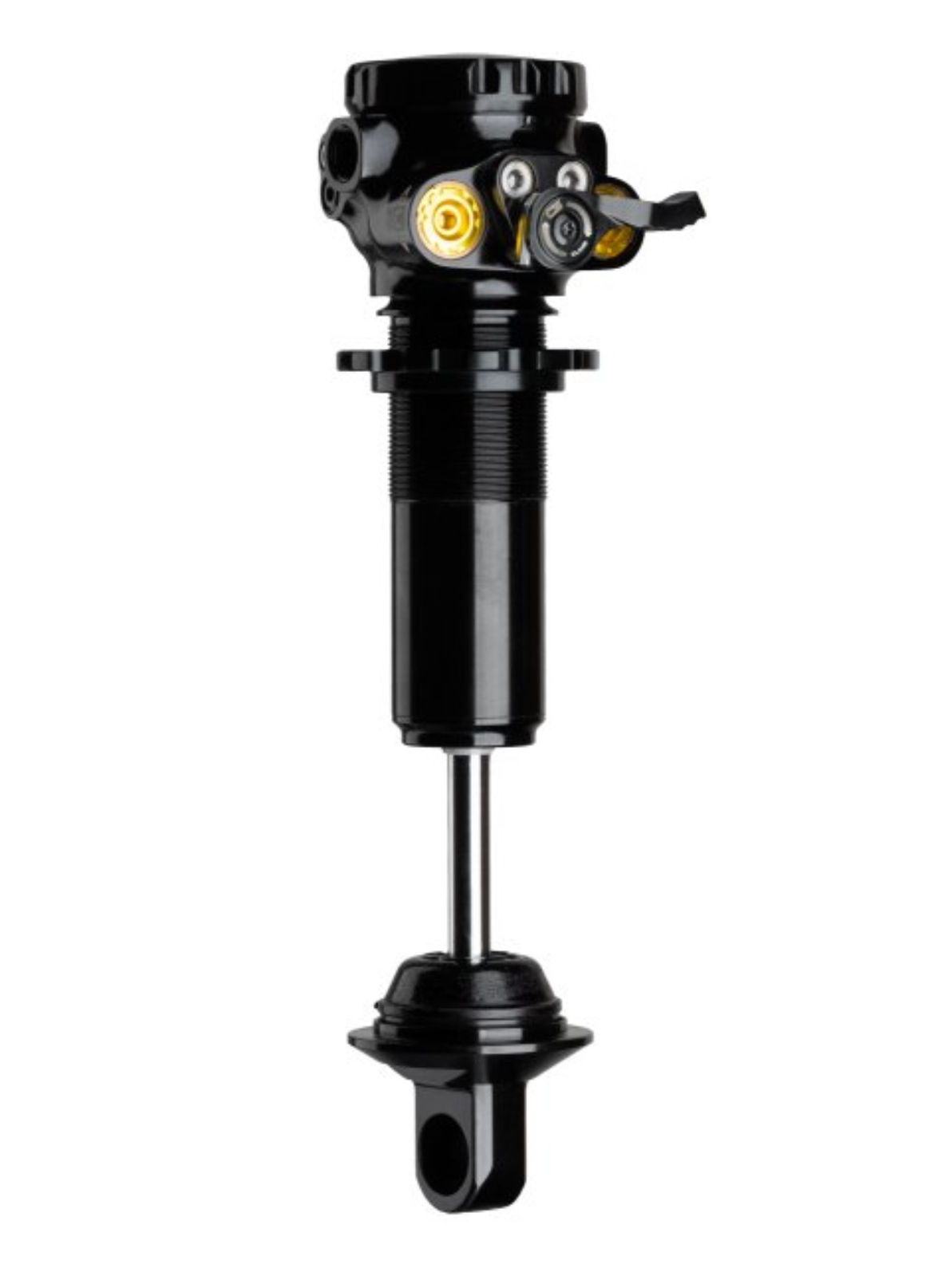 Black suspension system with yellow details, isolated on a white background. Bc Suspension