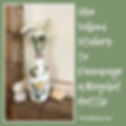 Square graphic with text overlay reading ‘Use Vellum Stickers to Decoupage a Recycled Bottle’ featuring a finished bottle vase