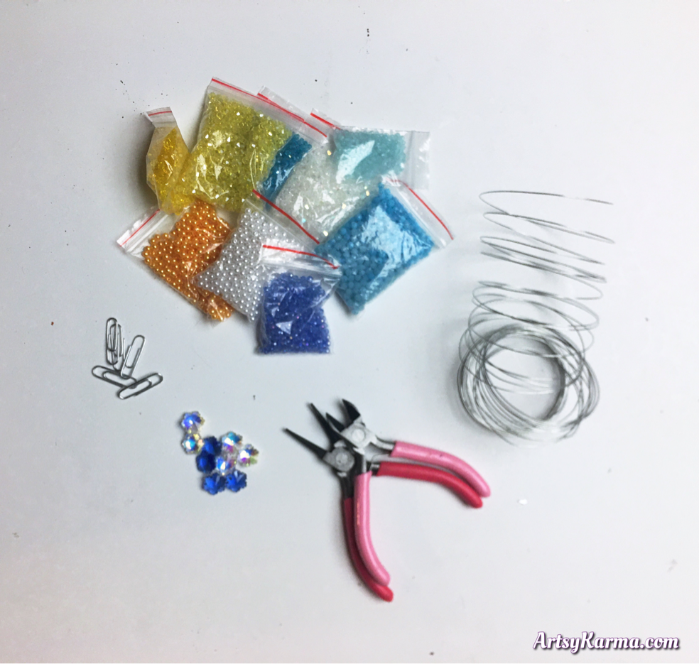 Supplies for spiral crystal ornaments