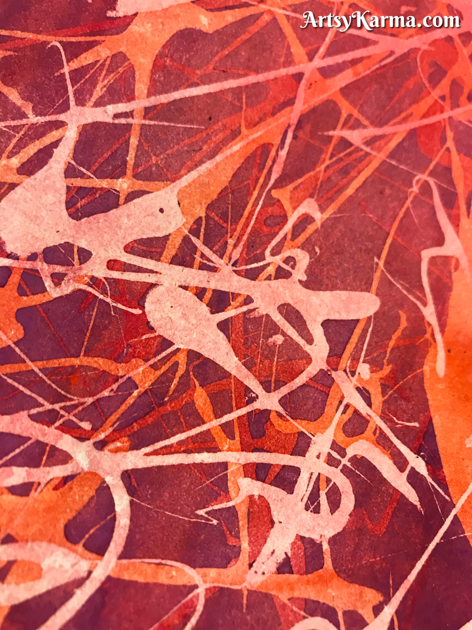 splatter design made by rubber cement resist