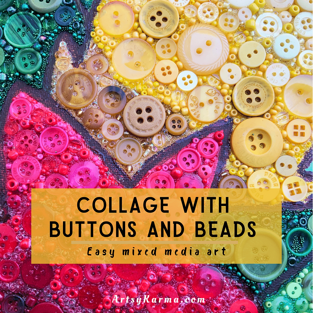 Collage with buttons and beads for canvas art