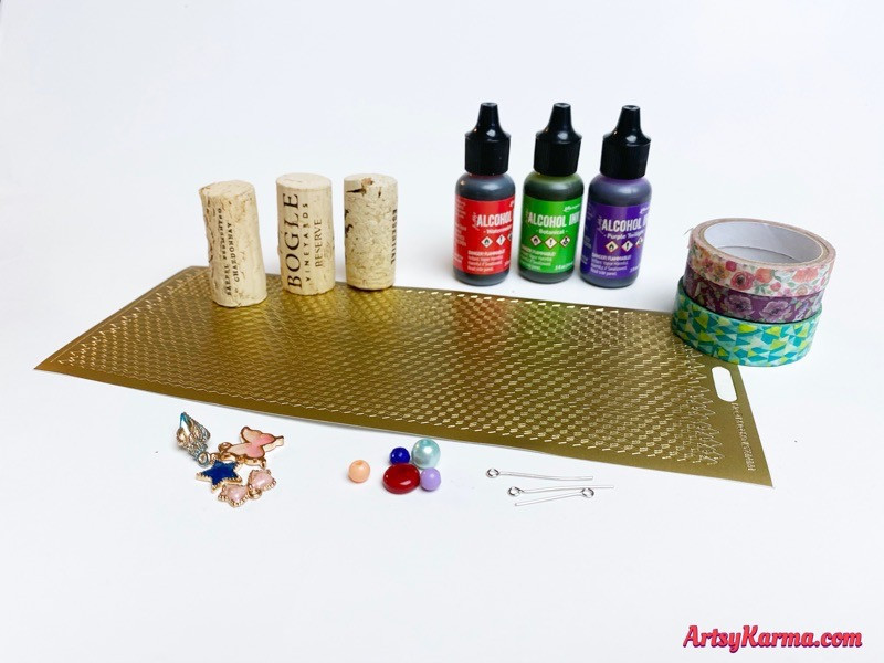 Supplies to make wine cork ornaments