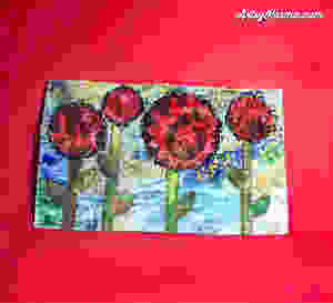 mixed media postcard using Credit card painting technique