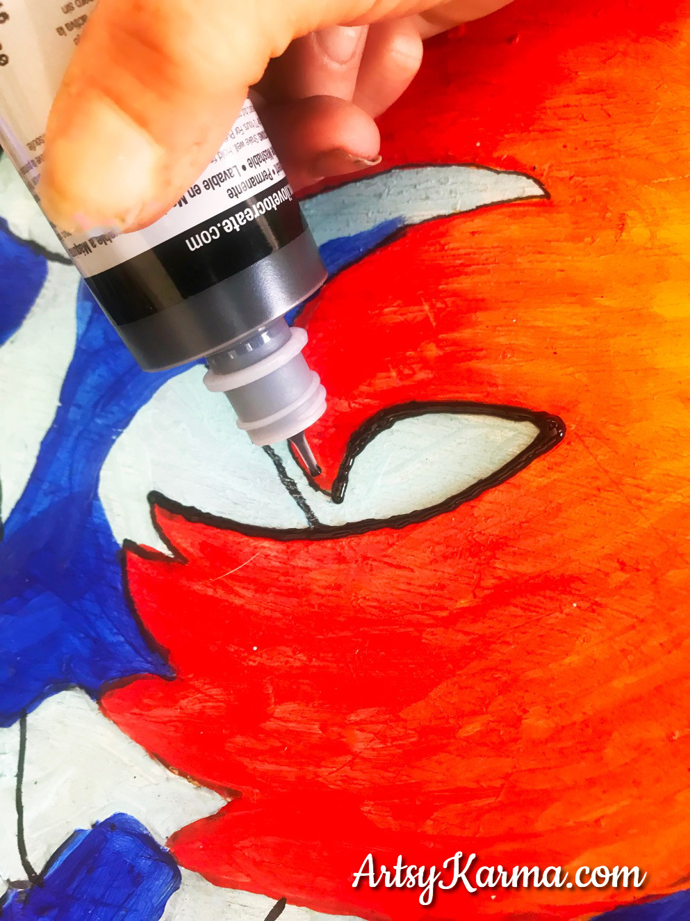 use puffy paint as faux leading for stained glass look