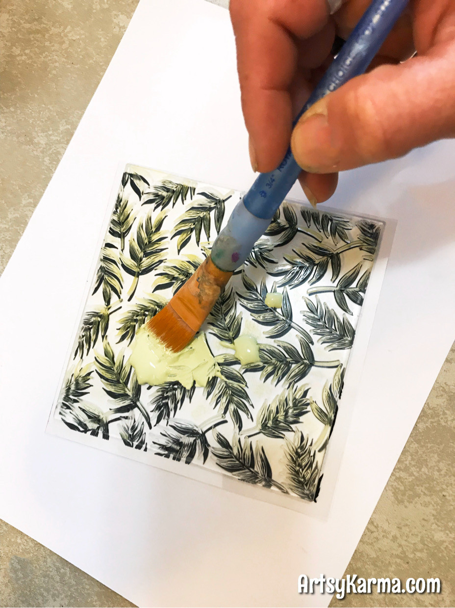 Acrylic paint on a stamp