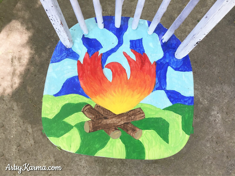 phoenix camp fire painting on chair