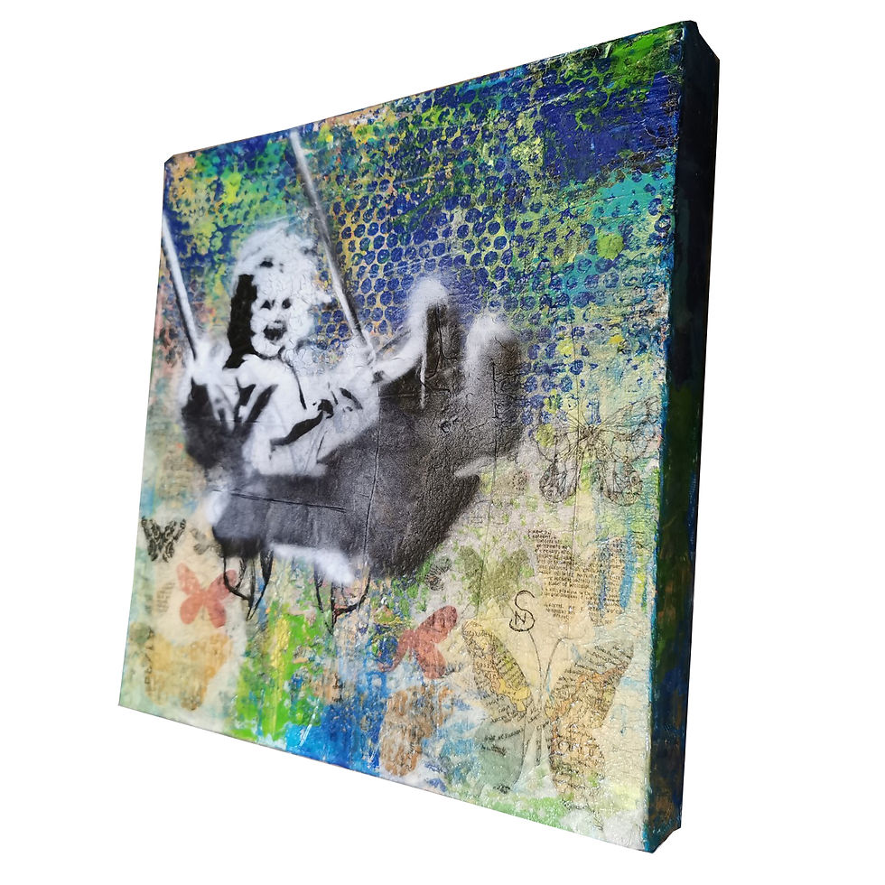 Miniaturbild: Seitenansicht Collage Mädchen auf der Schaukel Kunst Remscheid Wuppertal Nadine Sommerauer