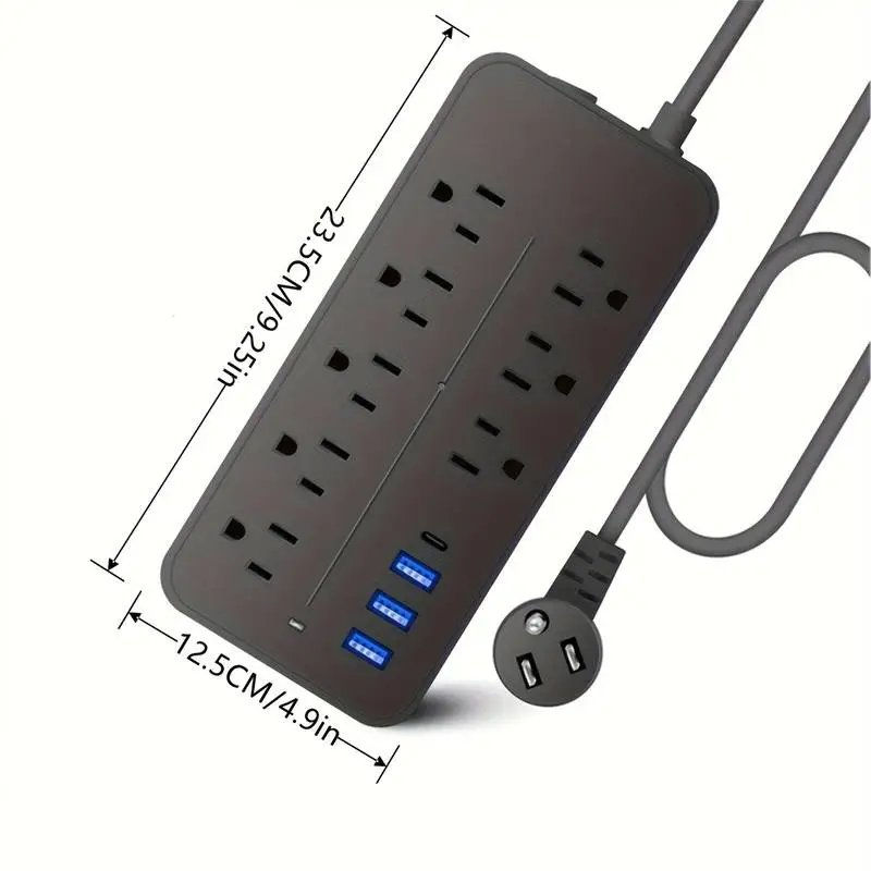Regleta con 8 tomas y 4 puertos USB de 23.5cm x 12.5cm