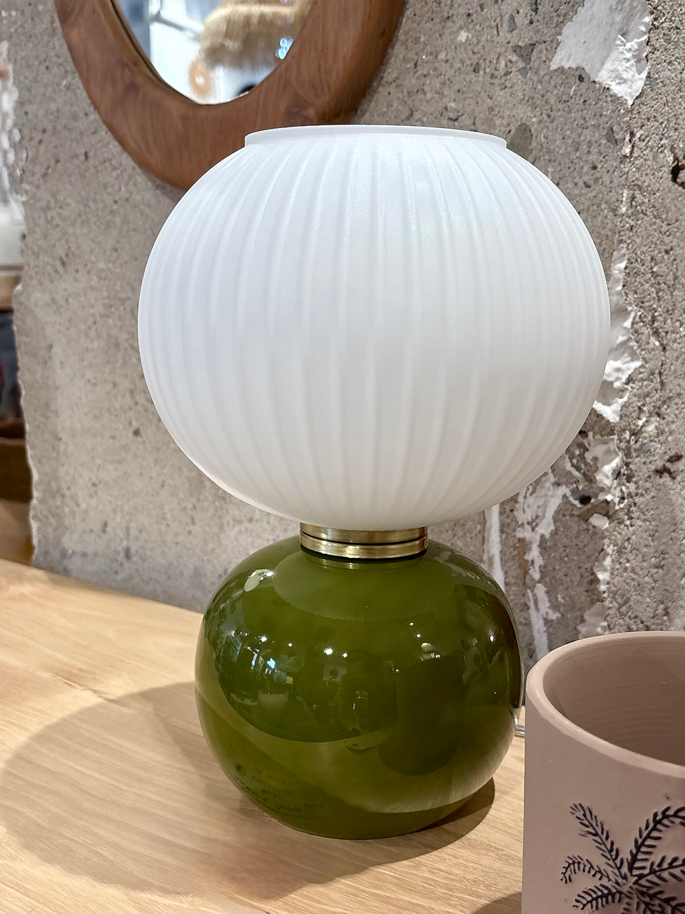 Lampe à poser en verre kaki & blanc
