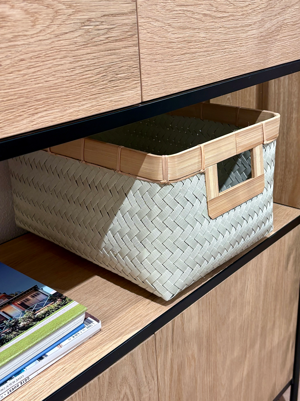 Panier rectangulaire tressé blanc & banbou