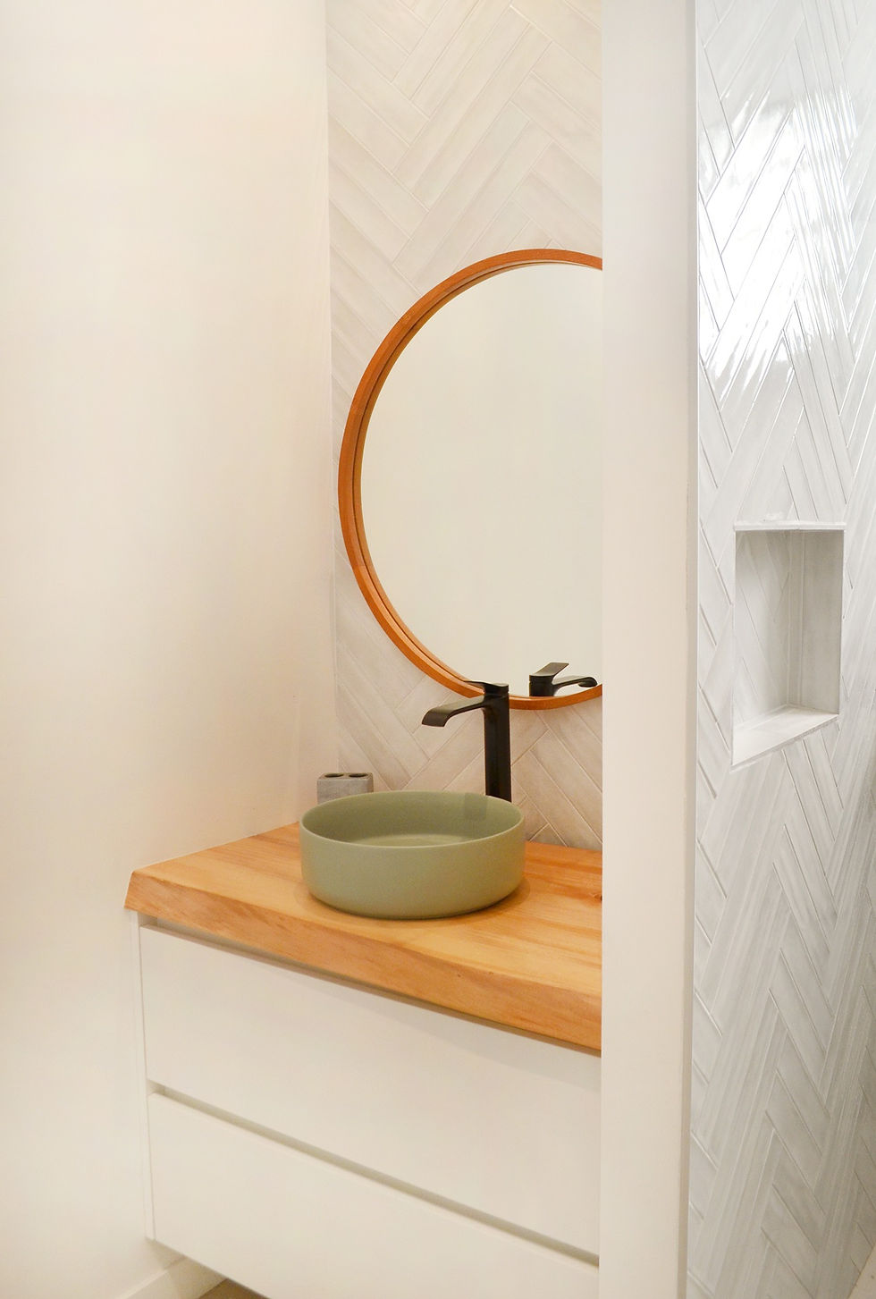 Miroir rond bois naturel
