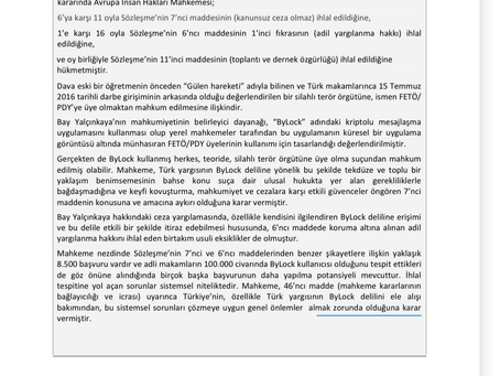 AHİM YALÇINKAYA KARARI İLE BYLOCK KULLANICISI OLANLARIN FETÖ ÜYELİĞİNDEN MAHKUMİYETİ İPTAL EDİLECEK