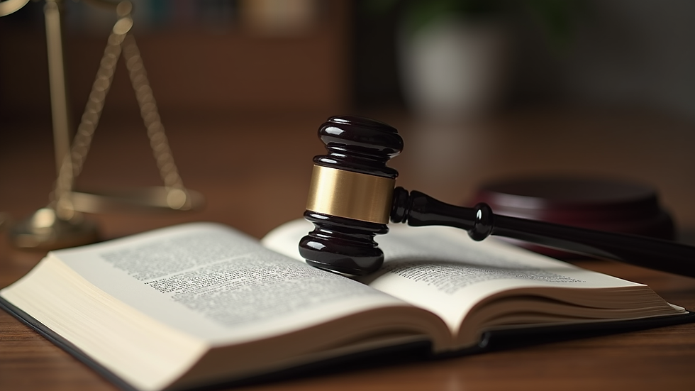 Close-up view of a judge's gavel on a legal book