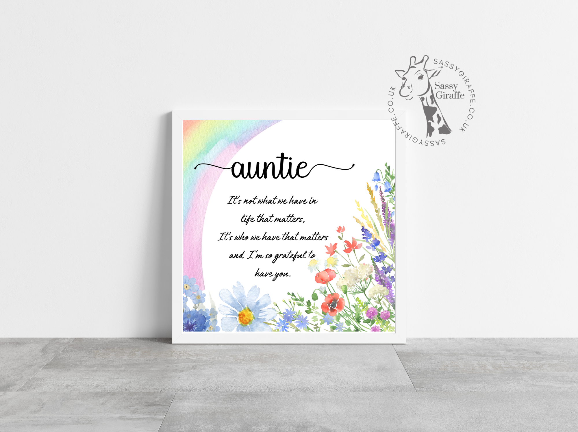 Auntie Like You Frame with Rainbow and Wildflower Design