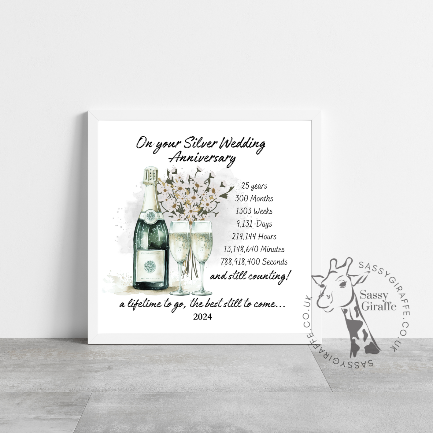 Sassy Giraffe Designs Silver Anniversary Years to Seconds Frame