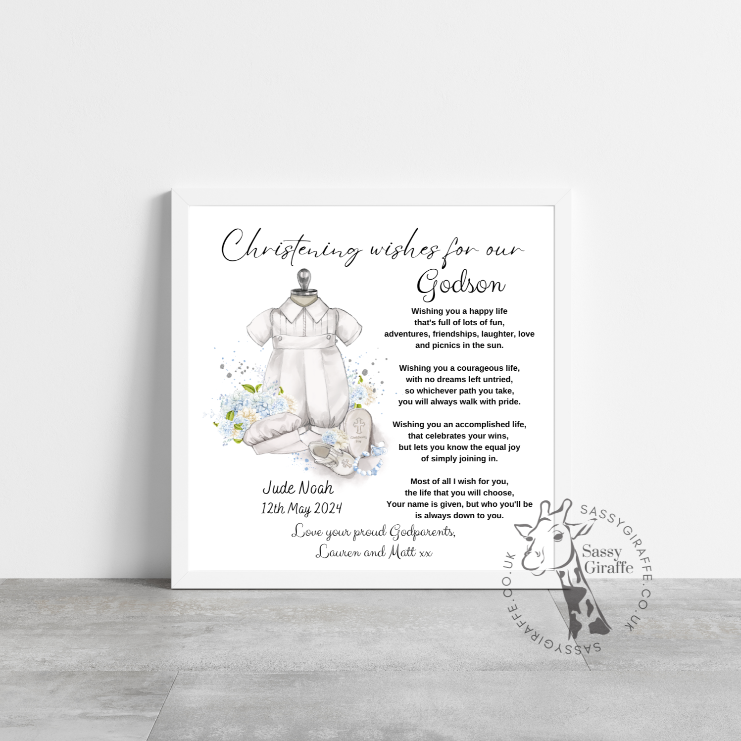 Personalised Christening For Our Godson Frame