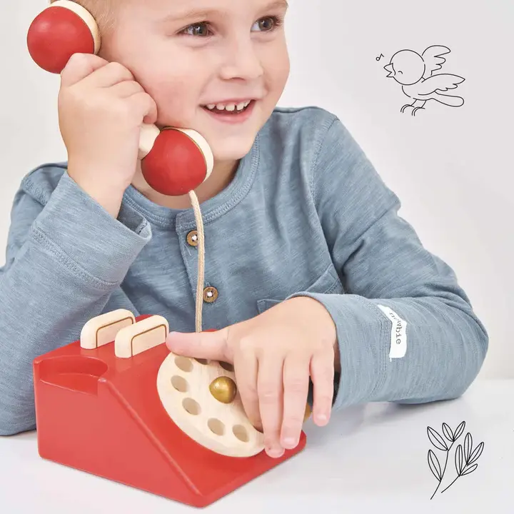 Thumbnail: wooden vintage play phone unisex wooden toy 5